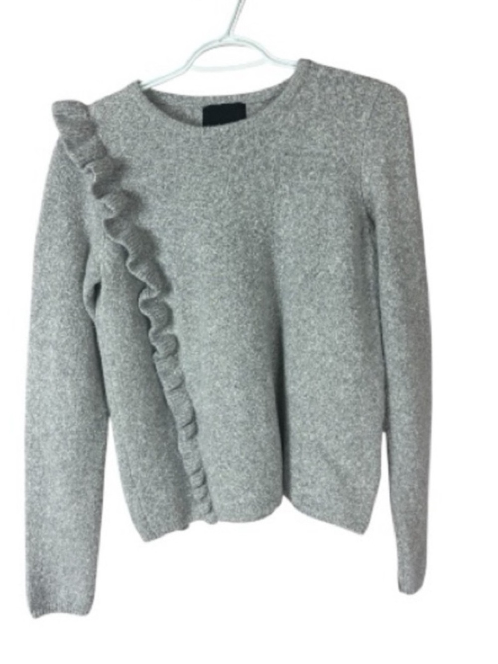 Cynthia Rowley Gray Ruffle Crewneck Sweater